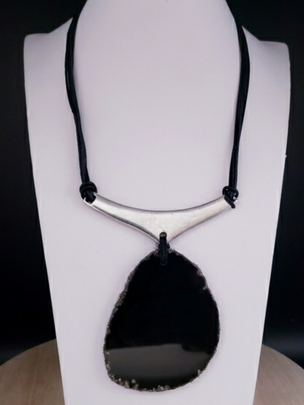 Vintage Chicos Black Agate Pendant Statement Necklace